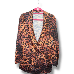 PrettyLittleThing Oversized Blazer Size S Brown & Black Leopard